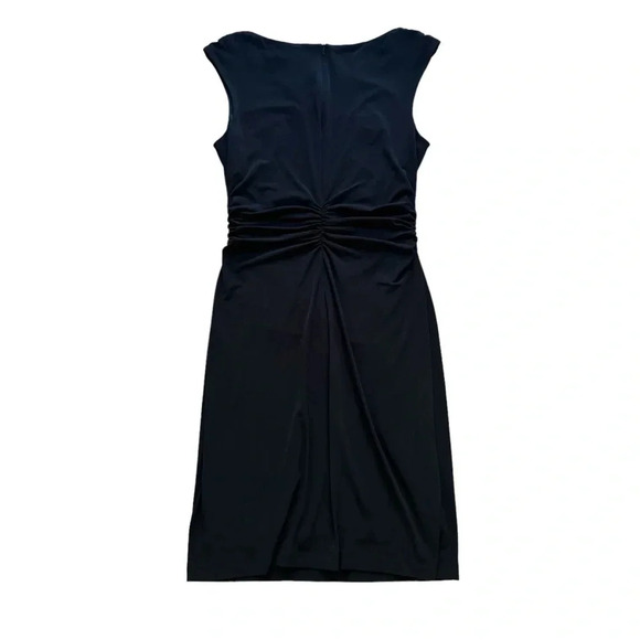 David Meister Black Sheath Dress Below Knee Cocktail Ruched Cowl Neck 10 - Picture 2 of 8